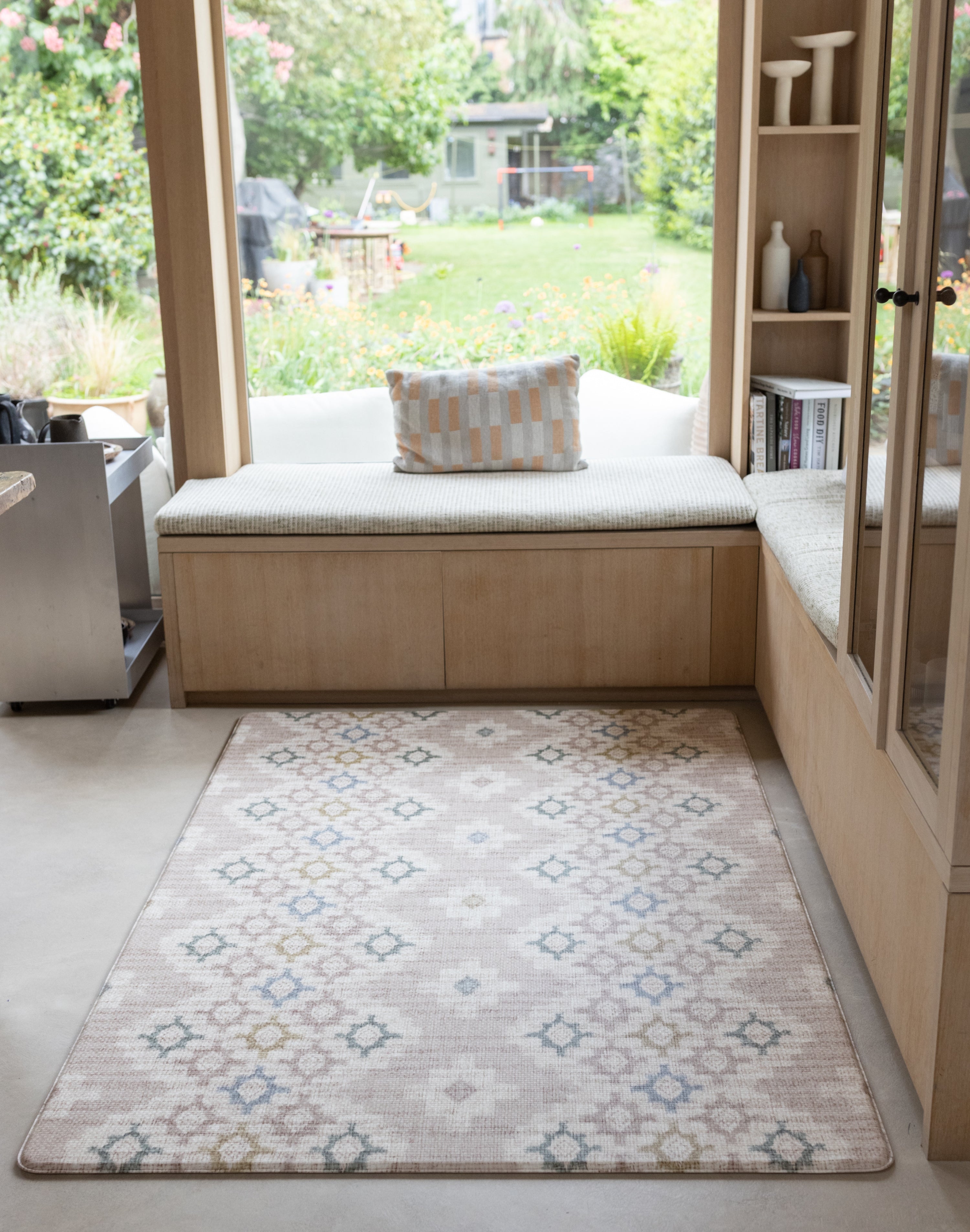 Thick memory foam rug-like geometric totter and tumble play mat