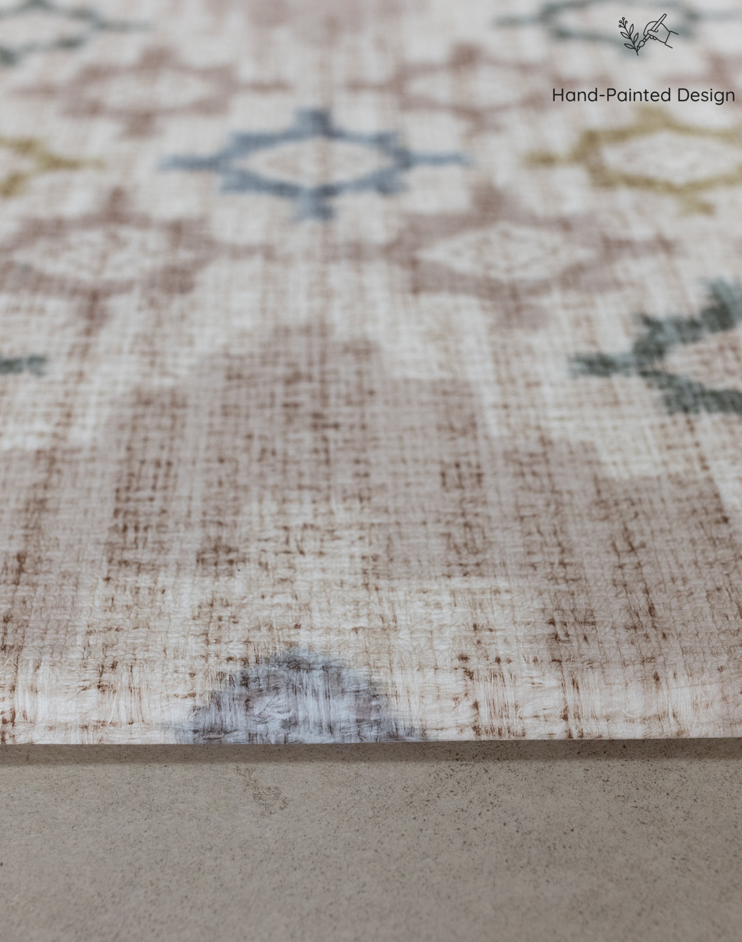 Close-up of a thick soft play mat with geometric pattern on a neutral background