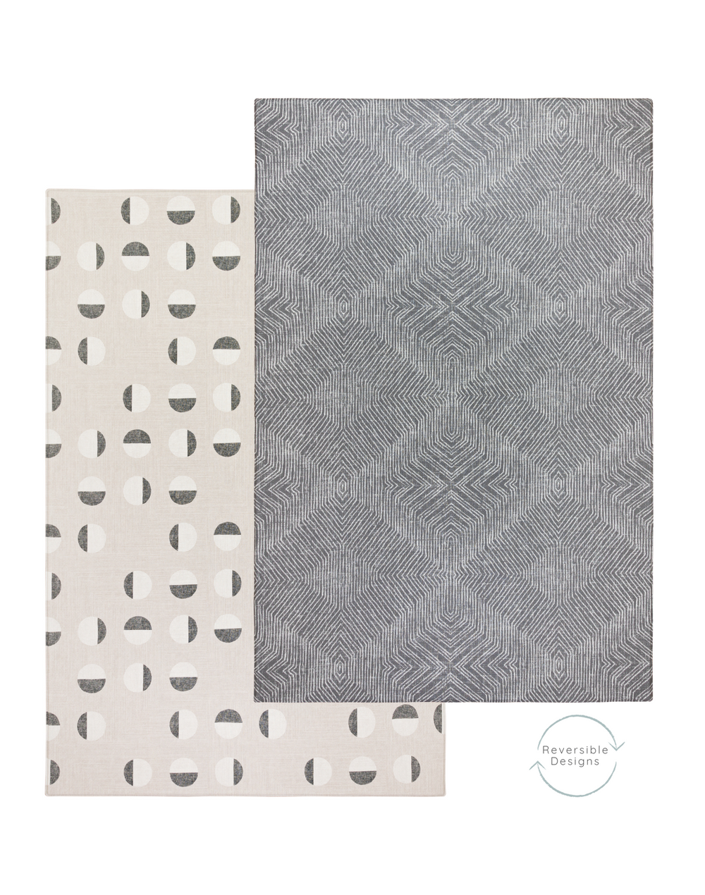reversible dark grey play mat and neutral play mat on the reverse with an organic polka design created to complement modern interiors 