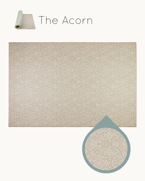 Brown play mat with acorn Morris & Co. motif 