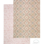 image showing two sides of a reversible play mat with geometric and pink floral designs