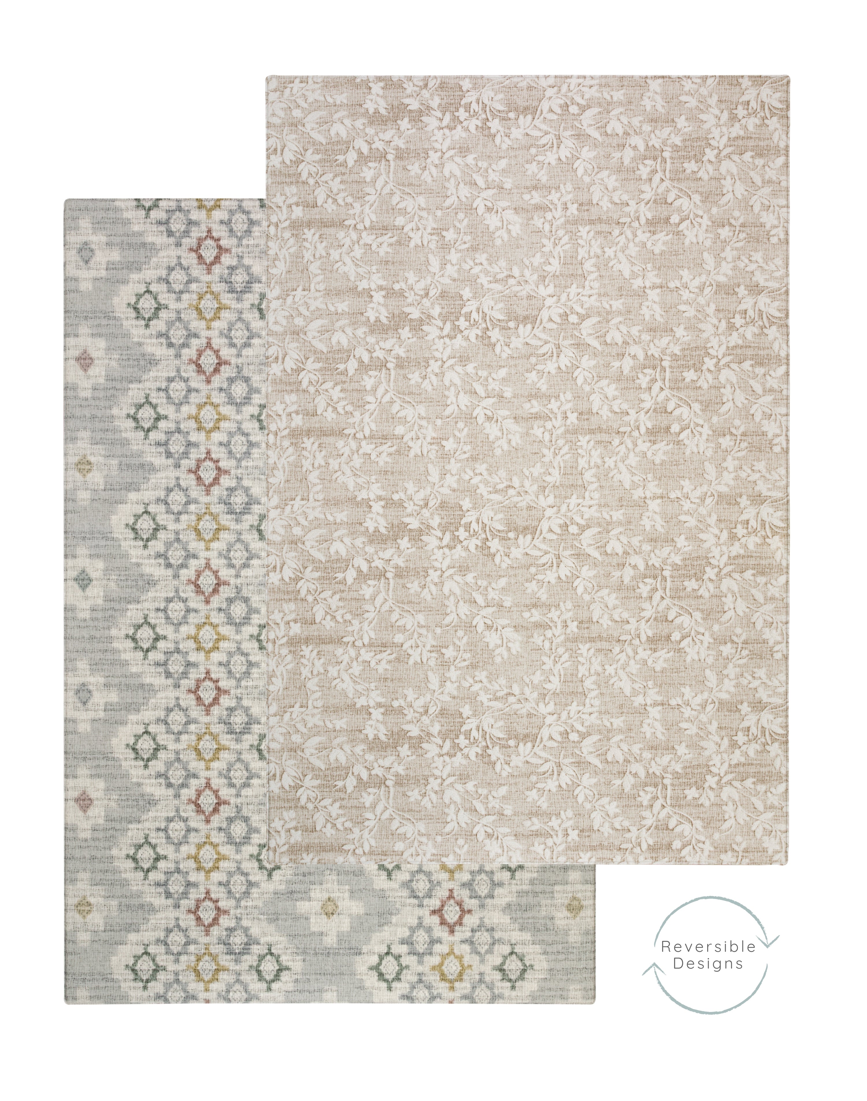 reversible play mat with geometric and floral designs