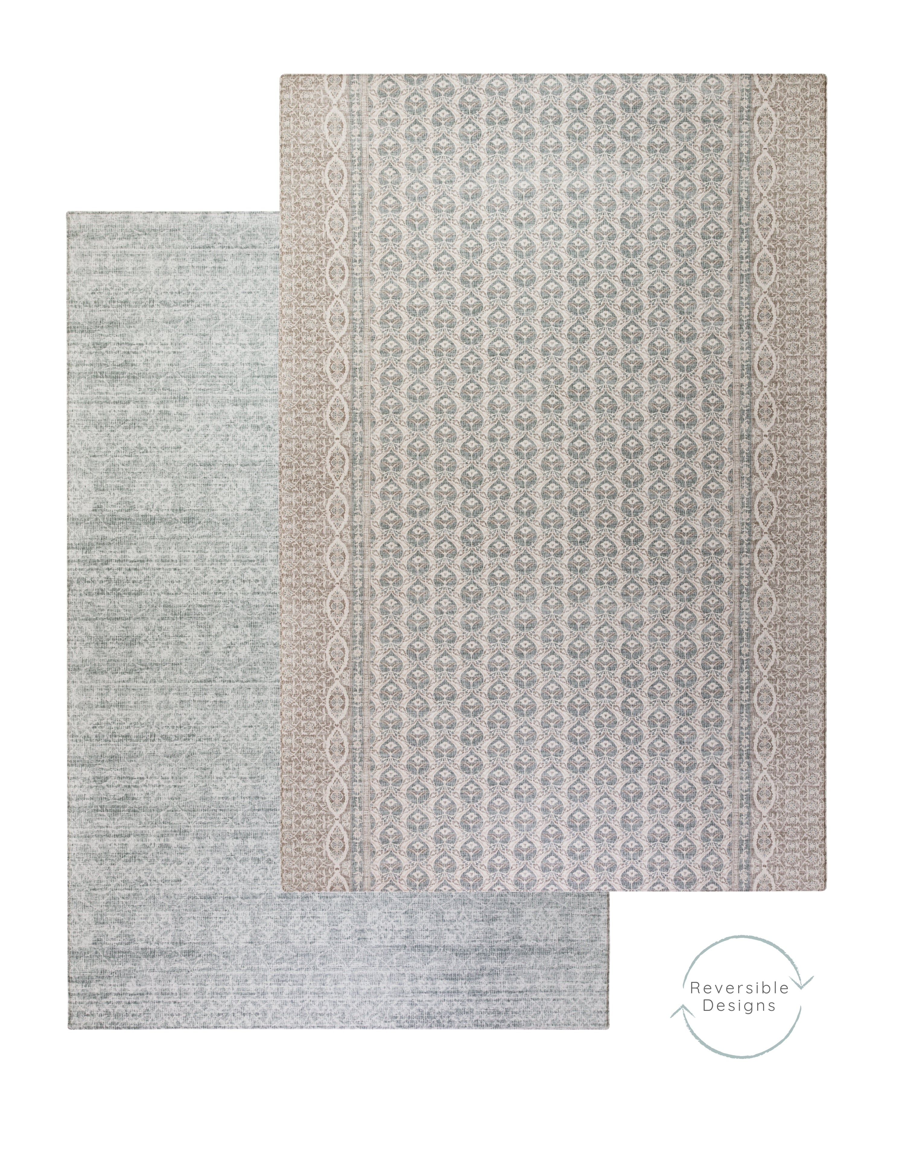 Two soft gray/blue play mats layered showing reversible baby mat design