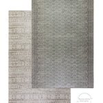 Two textured play mats layered showing reversible baby mat designs that look like Persian rugs