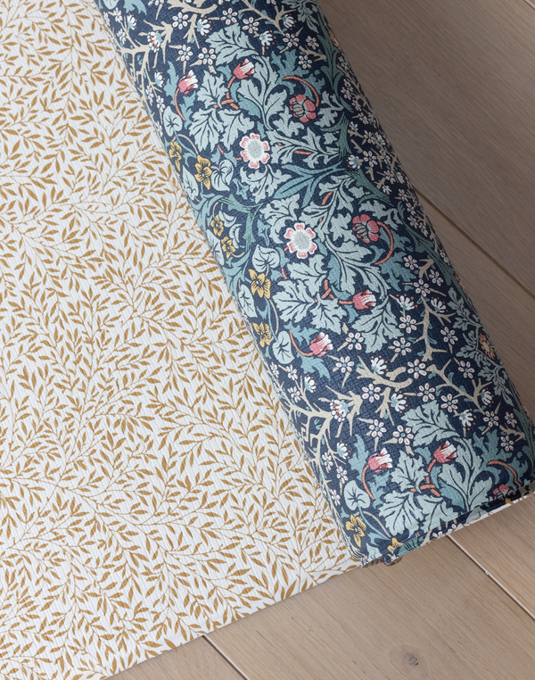 totter + tumble play mat in blackthorn + standen print rolled up reversible double-sided print by william morris & co timeless designs for your family home