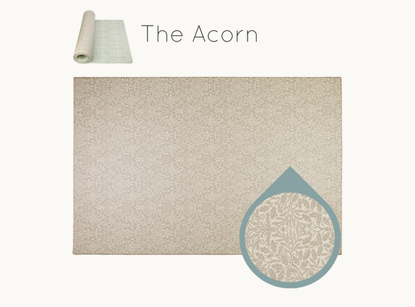 Brown play mat with acorn Morris & Co. motif 