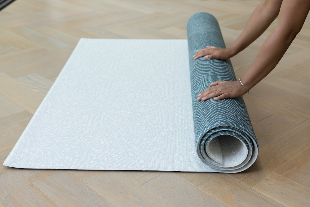 Totter and Tumble midnight teal Wanderlust reversible baby play mat rug design bold stylish playmat subtly compliments home interiors