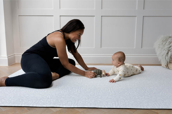 Totter and tumble The Thinker is the lightest of the cool grey padded playmats botanical pattern. Modern contemporary minimal pattern baby floor mat for playing